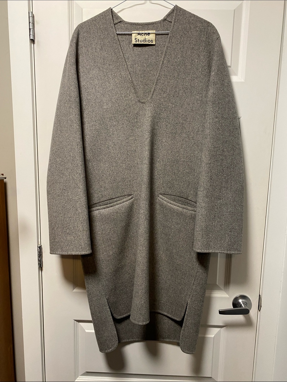 Acne Studios Grey V-Neck Long Sleeve Knit Dress